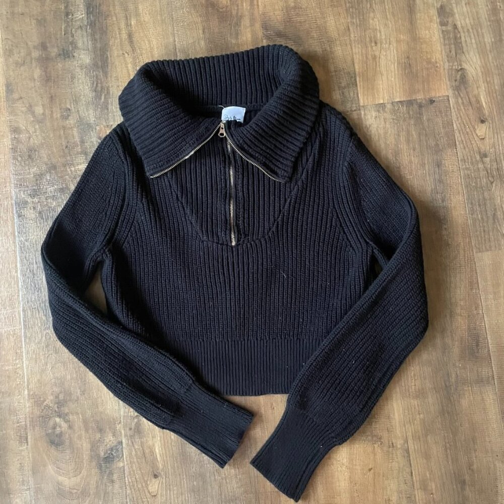 Sky to Moon Black Ribbed Quarter Zip Sweater‎ Medium Collar Zip Knit Top